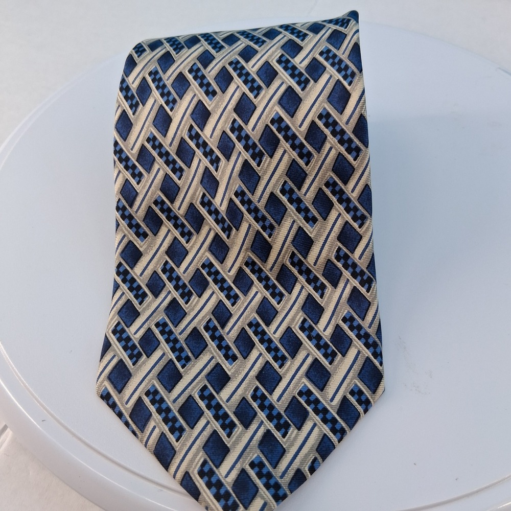 Jos. A. Bank Vtg Necktie Mens Blue Gold Executive Collection Silk Geometric Tie